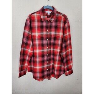 NWT Old Navy Womens M Tall Boyfriend Shirt Red Pink Plaid Flannel 100% Cotton